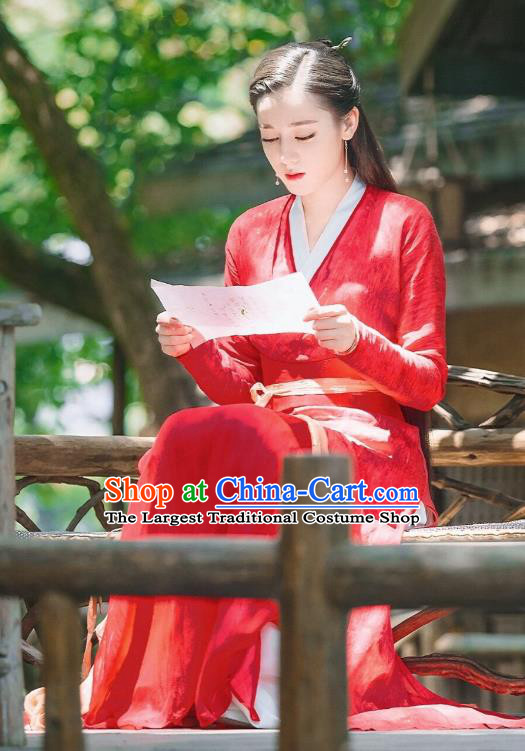 Chinese Ancient Fox Princess Bai Fengjiu Red Dress Drama Sansheng Sanshi Pillow Eternal Love of Dream Costume and Headpiece Complete Set