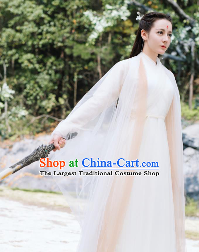 Chinese Ancient Fox Goddess Bai Fengjiu Dress Drama Sansheng Sanshi Pillow Eternal Love of Dream Costume and Headpiece Complete Set