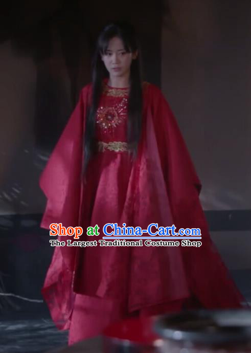 Chinese Ancient Princess Consort Lin Luojing Red Dress Historical Drama Jueshi Qianjin Costume and Headpiece for Women