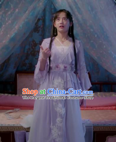 Chinese Ancient Nobility Lady Lin Luojing Lilac Dress Historical Drama Jueshi Qianjin Costume and Headpiece for Women
