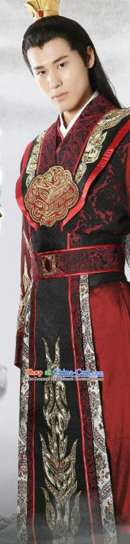 Drama Men with Sword Chinese Ancient Monarch King Qi Kun Costume and Headpiece Complete Set