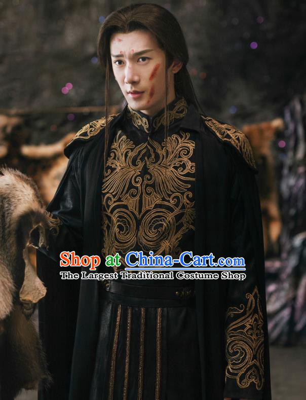 Chinese Ancient Demon Clan King Yan Chiwu Drama Sansheng Sanshi Pillow Eternal Love of Dream Costume and Headpiece Complete Set