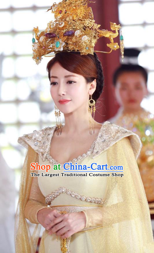 Chinese Ancient Queen Historical Costumes Drama Cover the Sky Empress Dress and Phoenix Coronet