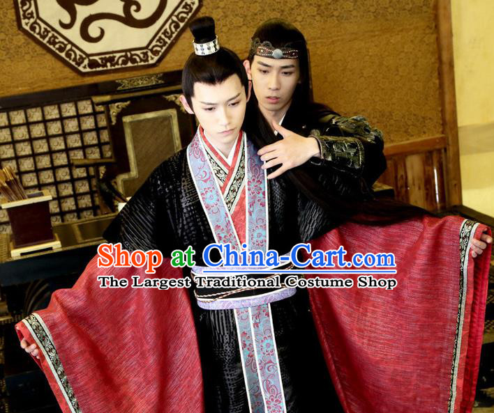 Chinese Ancient Lord Garment Costumes and Hairdo Crown Drama Men With Sword Swordsman Prince Murong Li Hanfu Apparels