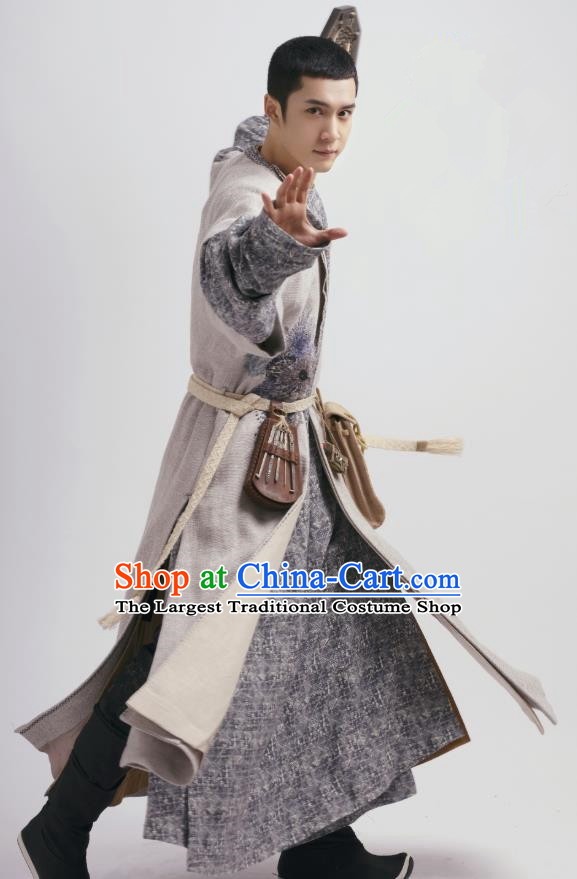 Chinese Ancient Swordsman Garment and Hat Drama Wu Xin The Monster Killer Tang Dynasty Taoist Apparels Clothing