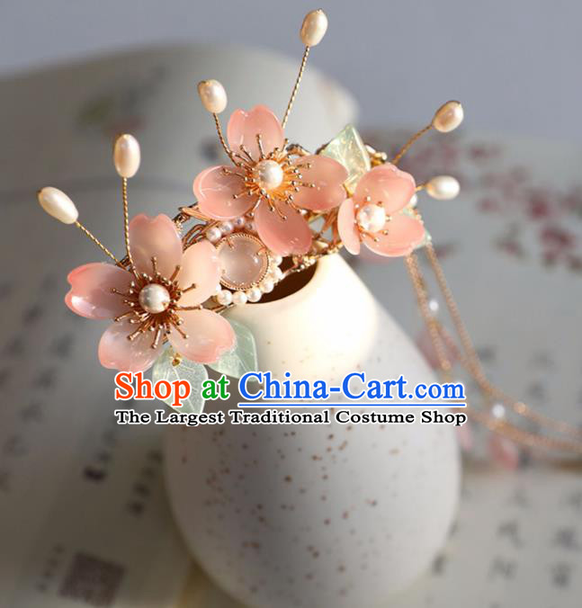 Chinese Ancient Pink Sakura Hair Claw Jewelry Headwear Hair Accessories Headdress Hairpin for Women