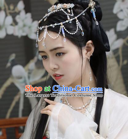 Chinese Ancient Women Pearls Hair Clasp Headwear Hairpin Hanfu Tassel Hair Accessories