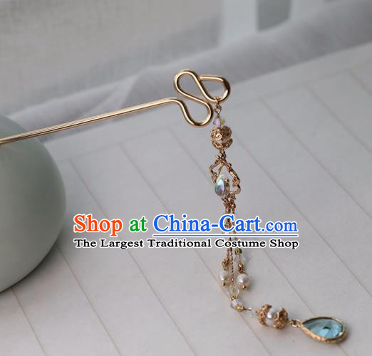 Chinese Ancient Women Blue Hair Clip Headwear Hair Accessories Tassel Hanfu Hairpin