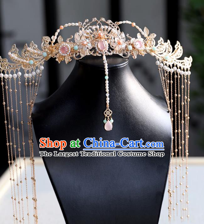 Chinese Ancient Phoenix Coronet Wedding Jewelry Headwear Hair Accessories Tassel Hairpins for Women