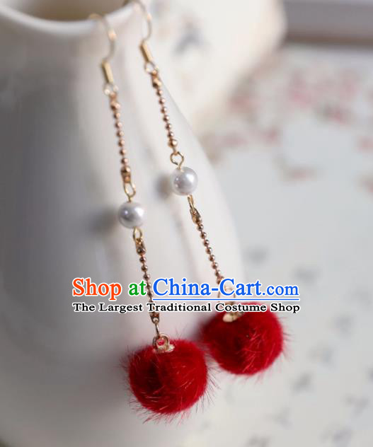 Chinese Ancient Hanfu Red Venonat Earrings Women Jewelry Ming Dynasty Ear Accessories