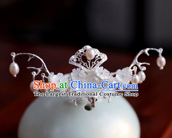 Chinese Ancient Tassel Shell Hair Clip Headwear Women Hair Accessories Ming Dynasty Red Chalcedony Hairpin