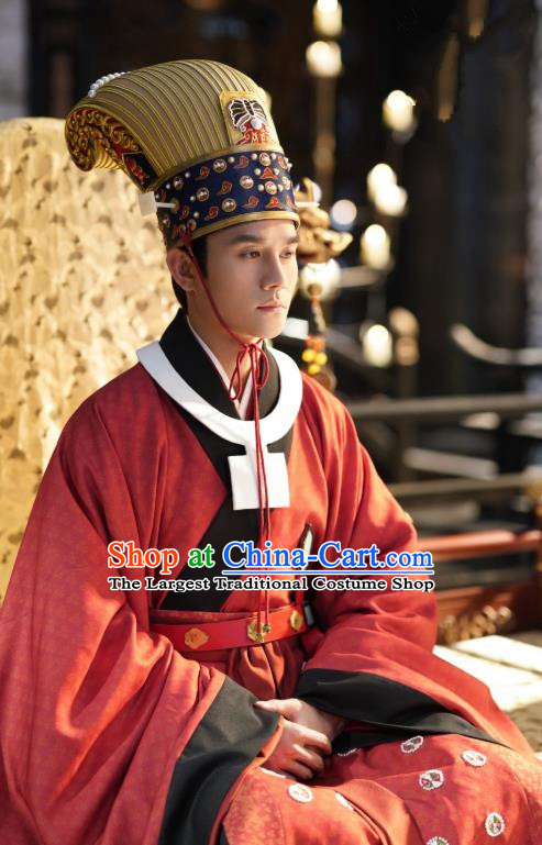 Chinese Ancient Emperor Official Garment Clothing and Headwear Drama Serenade of Peaceful Joy Song Dynasty Renzong Zhao Zhen Apparels