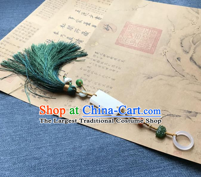Chinese Ancient Hanfu Carving Jade Lotus Tassel Pendant Jade Lappet Brooch Jewelry Accessories