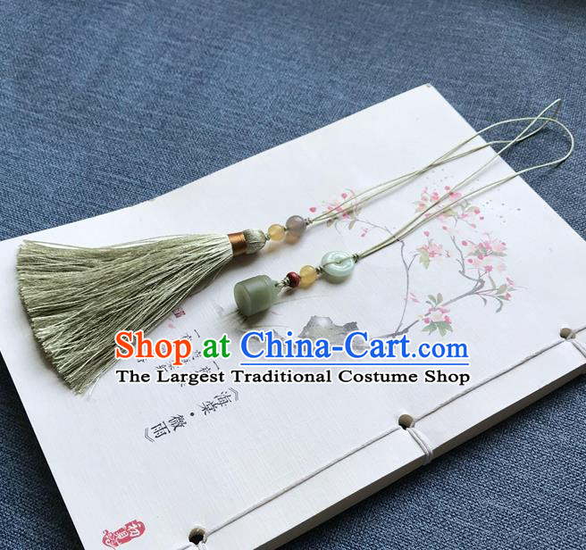 Chinese Ancient Carving Jade Green Tassel Bookmark Pendant Accessories Jade Lappet Page Marker