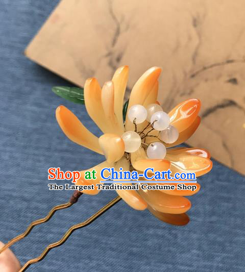 Chinese Ancient Women Orange Chrysanthemum Hair Clip Handmade Headwear Hanfu Hair Accessories Hairpin