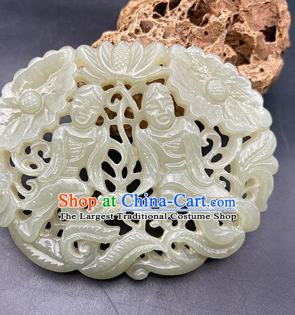 Chinese Ancient Carving Gods Jade Accessories Hetian Jade Pendant Jade Necklace Craft