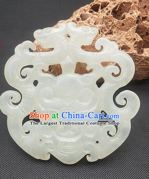 Chinese Ancient Jade Monster Necklace Accessories Hetian Jade Label Craft Carving Dragon Jade Pendant
