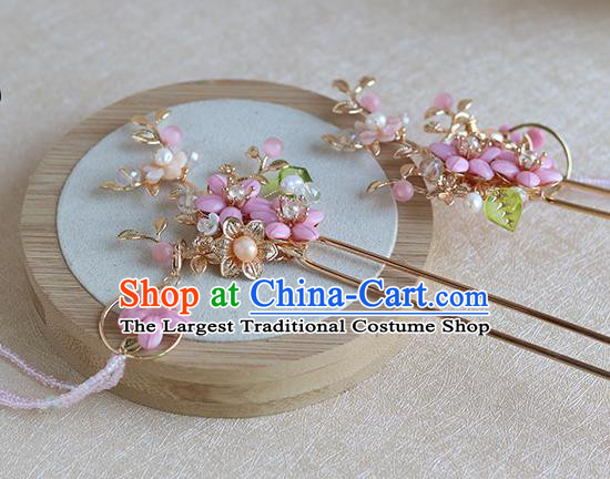 Chinese Ancient Hanfu Hair Accessories Women Hairpin Headwear Pink Shell Flowers Tassel Hair Clip