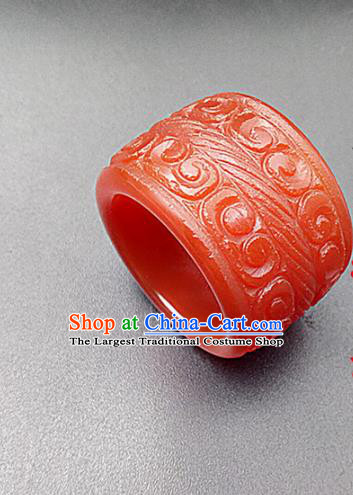 Chinese Ancient Men Hanfu Red Agate Ring Jade Jewelry Jade Finger Accessories