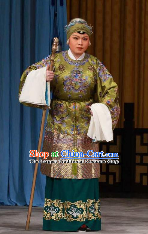 Chinese Peking Opera Lao Dan Costumes the Fourth Son Visits His Mother Old Female Apparel Garment Dress and Headwear