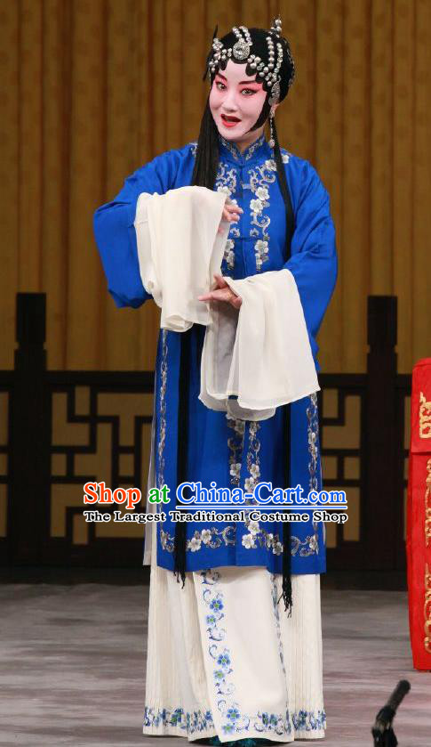 Chinese Peking Opera Tsing Yi Garment Costumes the Fourth Son Visits His Mother Young Female Apparel Dress and Headpieces