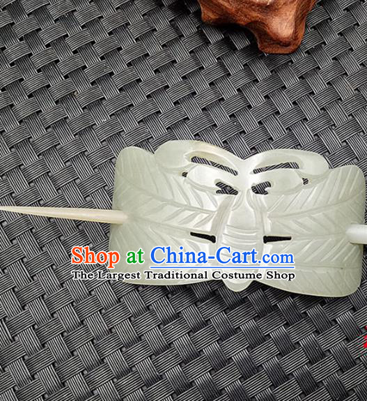 Chinese Ancient Jade Hairdo Crown Hair Clip Hanfu Hair Accessories Jade Hairpin Carving Butterfly Headwear