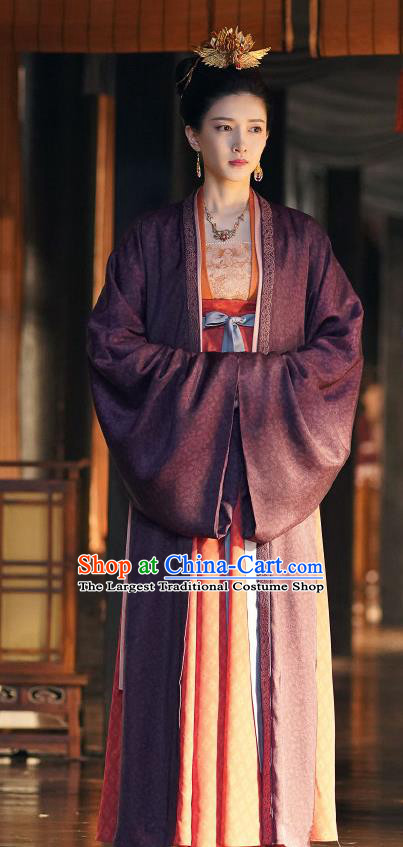 Ancient Chinese Noble Empress Apparel Garment and Headwear Drama Serenade of Peaceful Joy Song Dynasty Queen Cao Danshu Historical Costumes