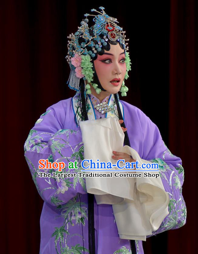 Traditional Chinese Peking Opera Diva Purple Cape Dress Apparel The Dream in Lady Chamber Garment Costumes and Headdress