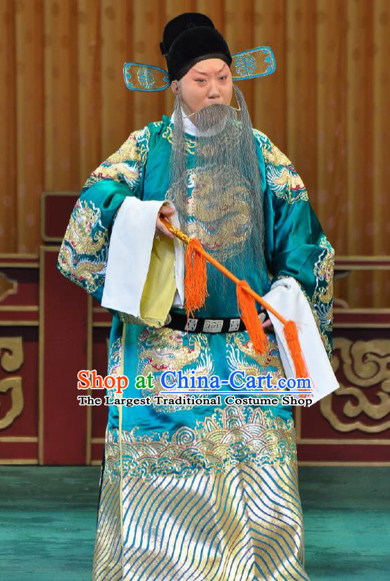 Chinese Beijing Opera Official Costumes Garment Peking Opera Old Men Return of the Phoenix Apparels Embroidered Robe and Hat