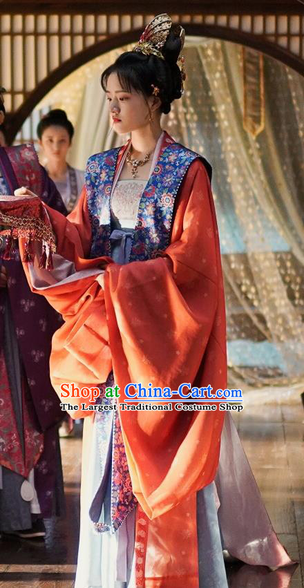 Ancient Chinese Princess Zhao Huirou Apparel Historical Costumes and Headdress Drama Serenade of Peaceful Joy Song Dynasty Wedding Garment