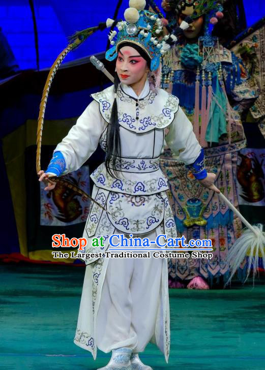 Chinese Peking Opera Martial Young Men Apparels Yangmen Female General Costumes Wusheng Takefu Yang Wenguang Garment and Headwear