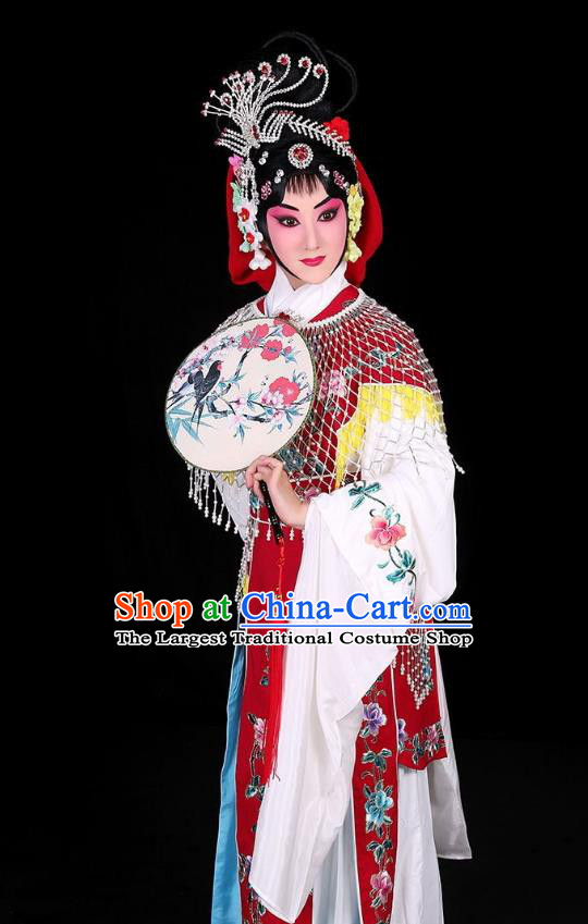 Chinese Traditional Peking Opera Rich Lady Costumes Matchmaker Apparels Garment Hua Tan Cui Yingying Red Dress and Headpieces