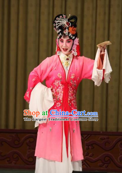 Traditional Chinese Peking Opera Hua Tan Apparels Garment Matchmaker Actress Cui Yingying Pink Dress Costumes and Headwear
