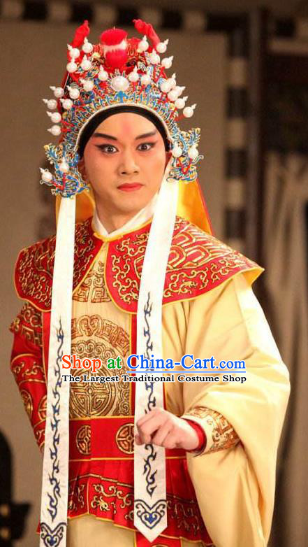 Chinese Peking Opera Wu Sheng Costumes In Pursuit of The General Apparels Young Male Role Garment and Helmet