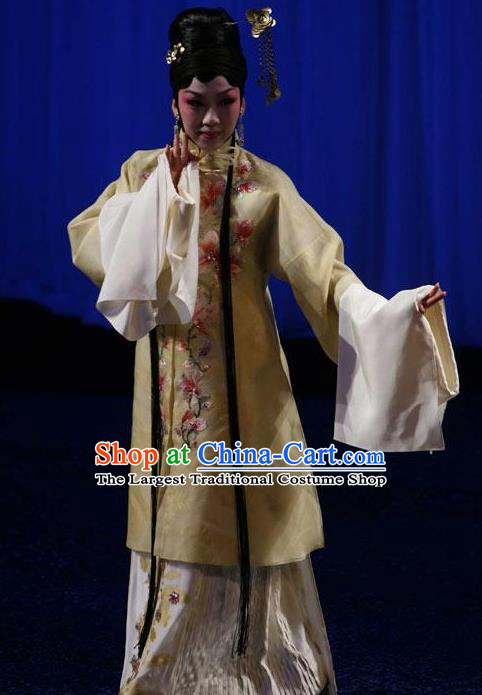 Chinese Kun Opera Hua Tan The Fragrant Companion Apparels Costumes Peking Opera Diva Young Female Yellow Dress Garment and Headwear