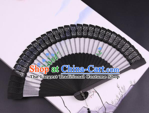 Chinese Traditional Painting Black Bamboo Fans Handmade Accordion Classical Dance Folding Fan