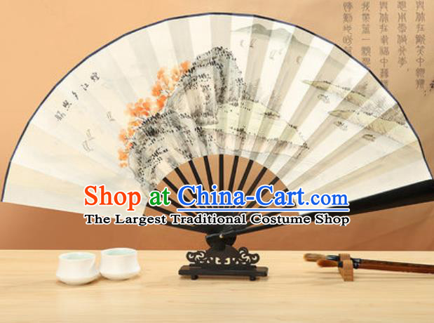 Chinese Traditional Hand Painting Landscape Ebony Paper Fan Classical Dance Accordion Fans Folding Fan