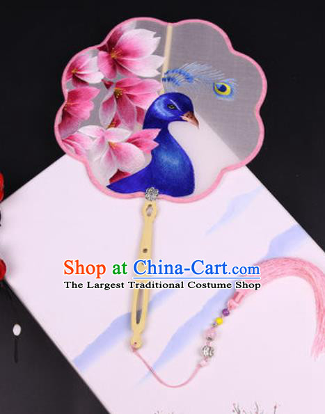 Handmade Chinese Embroidered Mangnolia Peacock Silk Fans Traditional Classical Dance Palace Fan for Women