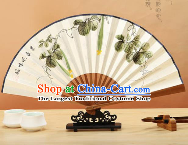 Chinese Hand Painting Luffa Vine Paper Fan Traditional Classical Dance Accordion Fans Folding Fan