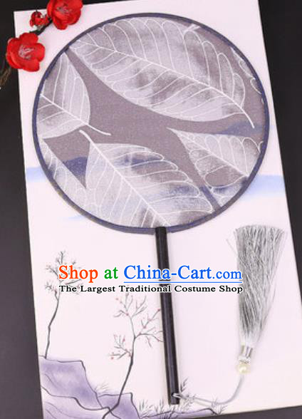 Handmade Chinese Printing Leaf Grey Silk Fans Traditional Classical Dance Palace Fan for Women