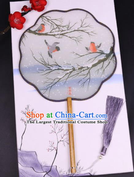 Handmade Chinese Printing Snow Birds Silk Fans Traditional Classical Dance Palace Fan for Women