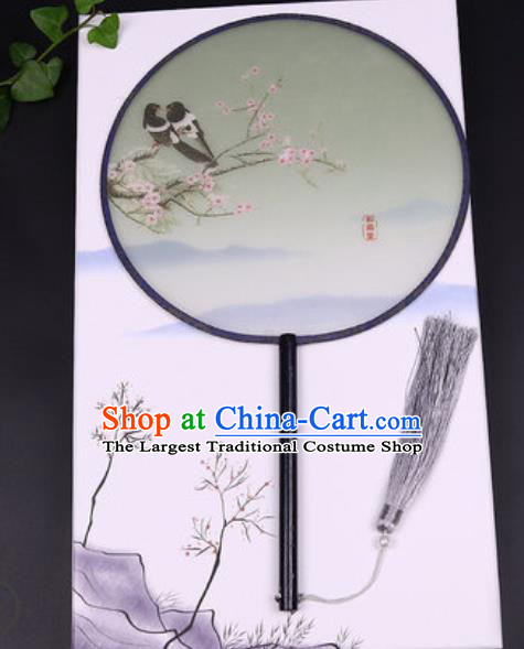 Handmade Chinese Printing Plum Green Silk Fans Traditional Classical Dance Palace Fan for Women