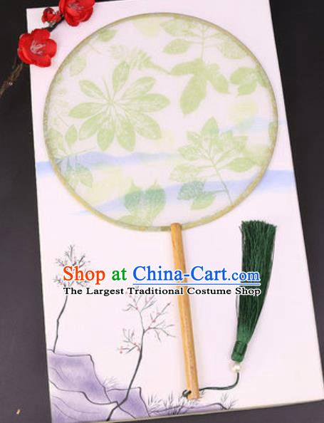 Handmade Chinese Printing Green Leaf Silk Fans Traditional Classical Dance Palace Fan for Women