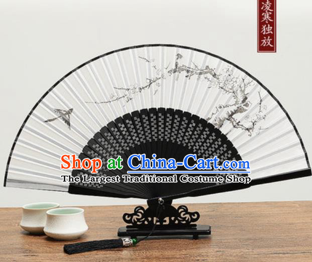 Chinese Traditional Ink Painting Plum Blossom Fan Handmade Accordion Classical Dance Fans Folding Fan