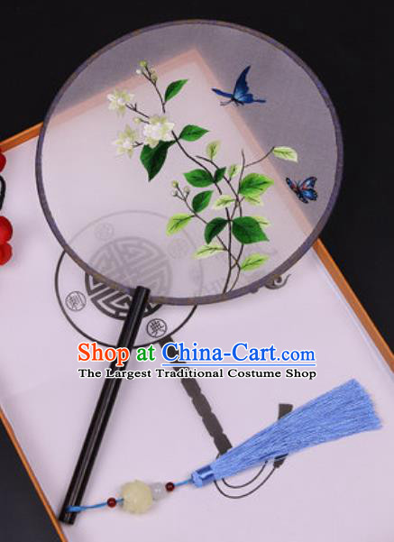 Handmade Chinese Embroidered Jasmine Flower Silk Fans Traditional Classical Dance Palace Fan for Women