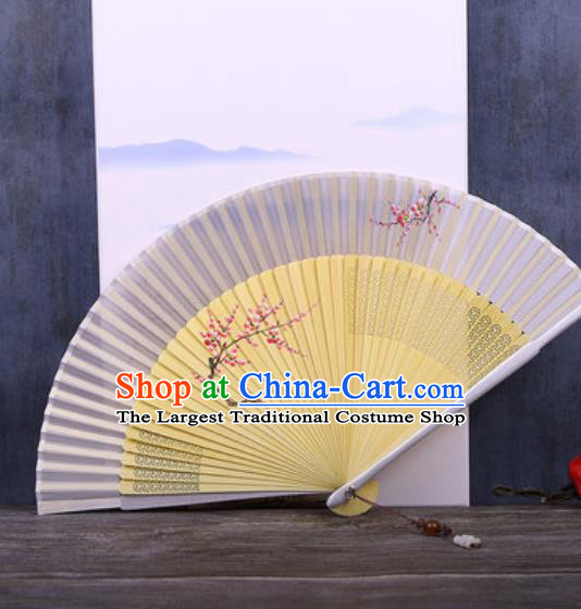 Chinese Traditional Hand Painting Plum Silver Gray Silk Fan Classical Dance Accordion Fans Folding Fan
