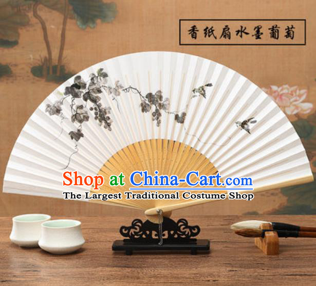Chinese Traditional Ink Painting Grape Fan Classical Dance Accordion Paper Fans Folding Fan