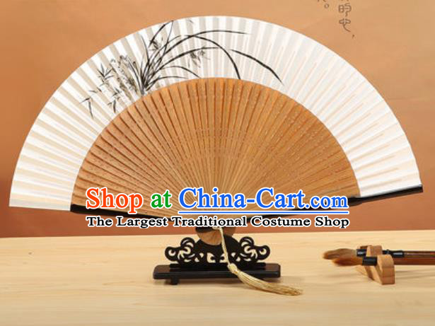 Chinese Traditional Hand Ink Painting Orchid Paper Fan Classical Dance Accordion Bamboo Fans Folding Fan