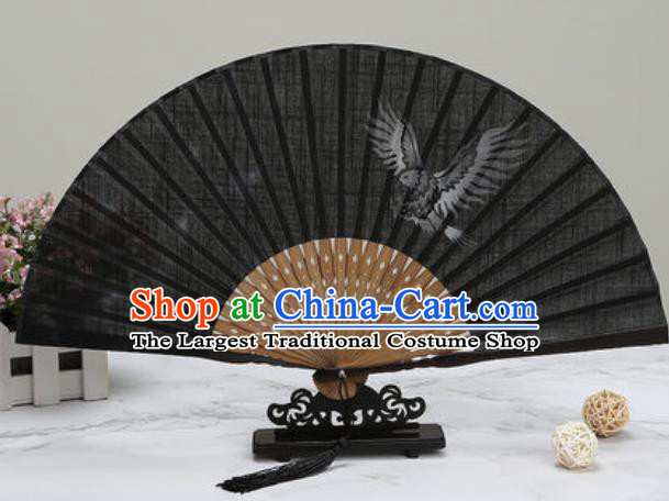 Chinese Traditional Printing Eagle Black Silk Fan Classical Dance Accordion Fans Folding Fan