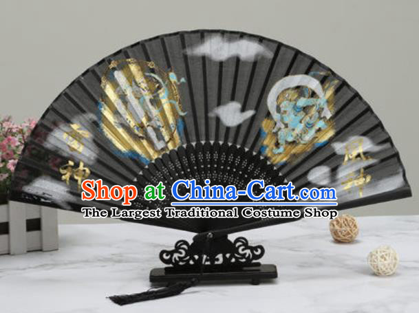 Chinese Traditional Printing Thunder Lord Silk Fan Classical Dance Accordion Fans Folding Fan